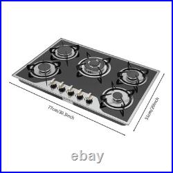 30 Gas Cooktop Stove Top 5 Burners LPG/NG Dual Fuel Stainless Steel Built-In