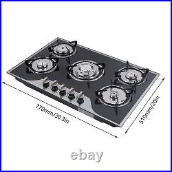 30 Gas Cooktop Stove Top 5 Burners LPG/NG Dual Fuel Stainless Steel Built-In