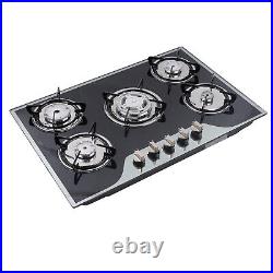 30 Gas Cooktop Stove Top 5 Burners LPG/NG Dual Fuel Stainless Steel Built-In