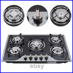 30 Gas Cooktop Stove Top 5 Burners LPG/NG Dual Fuel Stainless Steel Built-In