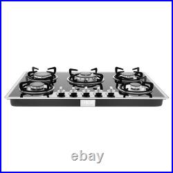 30 Gas Cooktop Stove Top 5 Burners LPG/NG Dual Fuel Stainless Steel Built-In