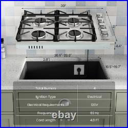 30 Gas Cooktop with 4 Sealed Burners ABS Knobs Cast Iron Grates Easy Cleaning