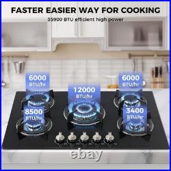 30 In Gas Cooktop Propane Gas Stove 5 Burner NG LPG Dual Fuel Tempered Glass