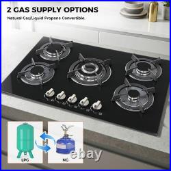 30 In Gas Cooktop Propane Gas Stove 5 Burner NG LPG Dual Fuel Tempered Glass
