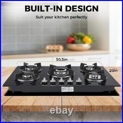 30 In Gas Cooktop Propane Gas Stove 5 Burner NG LPG Dual Fuel Tempered Glass