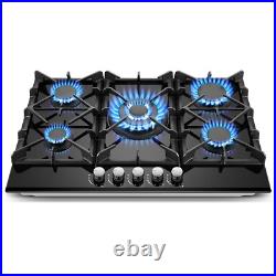 30 Inch, Amzgachfktch 5 Burners Built-in Gas Cooktop Black Tempered Glass