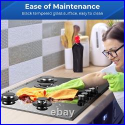 30 Inch, Amzgachfktch 5 Burners Built-in Gas Cooktop Black Tempered Glass