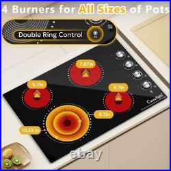 30 Inch Built-In Electric Ceramic Glass Cooktop, 4 Burners, 7200W Total Power
