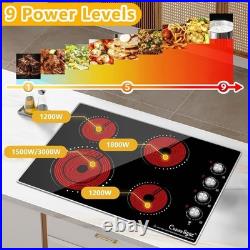 30 Inch Built-In Electric Ceramic Glass Cooktop, 4 Burners, 7200W Total Power