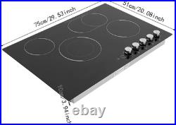 30 Inch Electric Cooktop, 4 Burner Electric Stove Top Knob Control, Built-In Cer