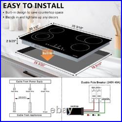 30 Inch Electric Cooktop, Built-in 5 Burner Electric Stovetop 6800W, 30 Glass