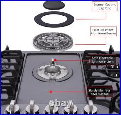 30 Inch Gas Cooktop, Built-In Stainless Steel Gas Stovetop 5 High Efficiency Bur