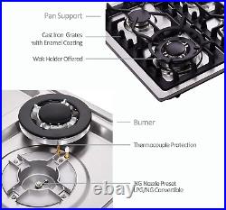 30 Inch Gas Cooktop LPG/NG Convertible 5 Burners Gas Stovetop Stainless Steel Ga