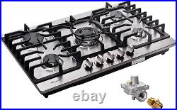 30 Inch Gas Cooktop LPG/NG Convertible 5 Burners Gas Stovetop Stainless Steel Ga