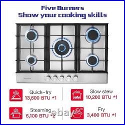 30 Kitchen Gas Cooktop 5burners Built-in Hob NG/LPG Stainless Steel Convertible