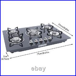 30 LPG NG Gas Cooktop Built-in 5 Burner Stove Hob Cooktop Tempered Glass US Top