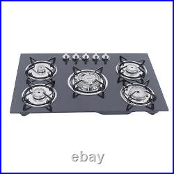 30 LPG NG Gas Cooktop Built-in 5 Burner Stove Hob Cooktop Tempered Glass US Top