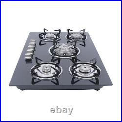 30 LPG NG Gas Cooktop Built-in 5 Burner Stove Hob Cooktop Tempered Glass US Top