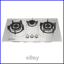 30 Stainless Steel 3 Burners Built-In 3000With1750W Cooktop NG Gas Cooker USA