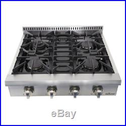 30 THOR KITCHEN Stainless Pro HRT3003U Gas Rangetop Cooktop Griddle 4 Burners