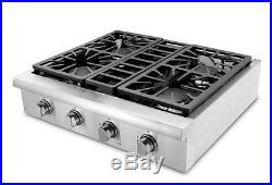 30 THOR KITCHEN Stainless Pro Style HRT3003U Gas Rangetop Cooktop, 4 Burners