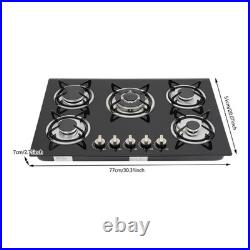 30 Tempered Glass Built-in 5 Burners Stove LPG/NG Gas Cooker Hob Cook Top