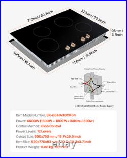 30 in 4 Burner Induction Cooktop Electric Countertop Burner Knob Control 6600W 30 in 4 Burner Induction Cooktop Electric Countertop Burner Knob Control 6600W