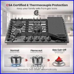30 in Gas Cooktop 5 Burner Grill & Griddle Stainless Steel NG/LP Convertible CSA
