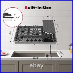 30 in Gas Cooktop 5 Burner Grill & Griddle Stainless Steel NG/LP Convertible CSA