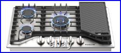 30 in Gas Cooktop 5 Burners Sealed Italy SABAF Cast Iron 120V NG/LPG for Kitchen