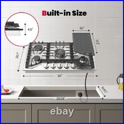 30 in Gas Cooktop 5 Burners Sealed Italy SABAF Cast Iron 120V NG/LPG for Kitchen