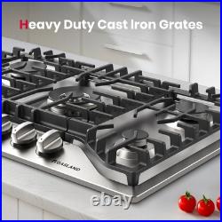 30 in Gas Cooktop 5 Burners Sealed Italy SABAF Cast Iron 120V NG/LPG for Kitchen