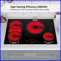 30 inch Built-in Electric Cooktop Radiant Ceramic Cooktop 4 Burners / 8600W 220V