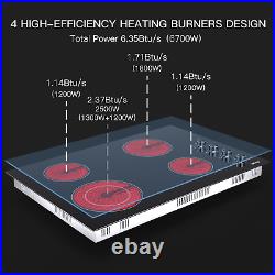 30 inch Electric Cooktop, 4 Burners, Drop-in, Ceramic Glass Stove Top, Knob Control