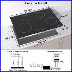 30 inch Electric Cooktop, 4 Burners, Drop-in, Ceramic Glass Stove Top, Touch Control