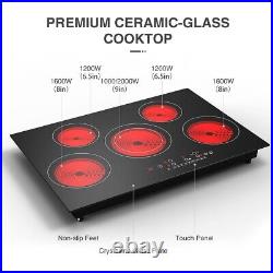 30 inch Electric Cooktop 5 Burners Drop In Ceramic Glass Stove Top Touch Control