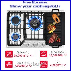 30 inch Gas Cooktop Kitchen 5-Burners Countertop Built-in Gas Stainless Steel
