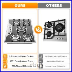 30 inch Gas Cooktop Stainless Steel 5 Burners NG/LPG Dual Fuel Gas Stovetop NEW