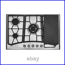 30 inch Propane Gas Cooktop Stove Top 5 Burners LPG/NG Dual Fuel Stainless Steel