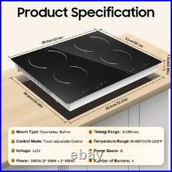 3000W 110V Cooktop 4 Burners Electric Built-in Cooktop Sensor Touch Control
