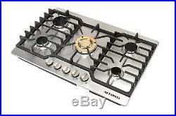 30Gas Cooktops Stainless Steel Gold 5 Burners Built-in Stoves NG/LPG Gas Hob