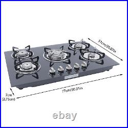 30Inch LPG/NG Gas Hob Built-in 5 Burner Cooktop Stove Countertop Tempered Glass