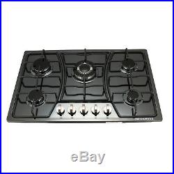 30in Black Titanium GAS Stainless Steel Cooktop Stove Cook Top 5 with Burner Wok