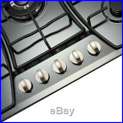 30in Black Titanium GAS Stainless Steel Cooktop Stove Cook Top 5 with Burner Wok