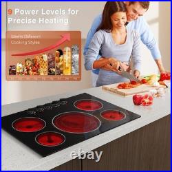 30in Electric Cooktop 5 Burner 9000W Black Glass Stove Top Knob Control 240V