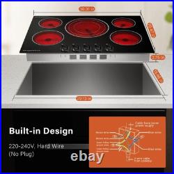 30in Electric Cooktop 5 Burner 9000W Black Glass Stove Top Knob Control 240V