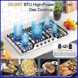 30in Gas Cooktop Kitchen 5 Burner Countertop Built-in Gas Stainless Steel NG/LPG