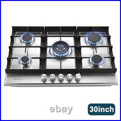 30in Gas Cooktop Kitchen 5Burners Countertop Built-in Gas Stainless Steel NG/LPG