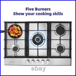 30in Gas Cooktop Kitchen 5Burners Countertop Built-in Gas Stainless Steel NG/LPG