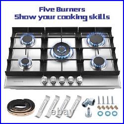 30in Gas Cooktop Kitchen 5Burners Countertop Built-in Gas Stainless Steel NG/LPG